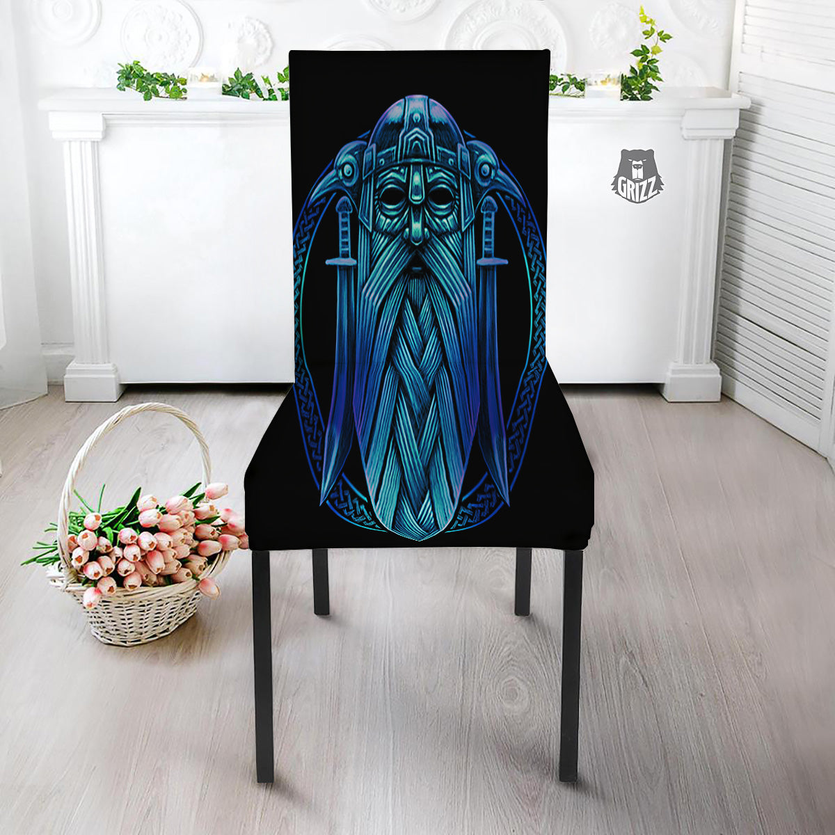 Viking Norse God Odin Blue Print Dining Chair Slipcover-grizzshop