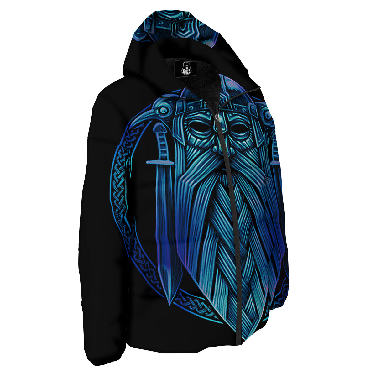 Viking Norse God Odin Blue Print Down Jacket-grizzshop