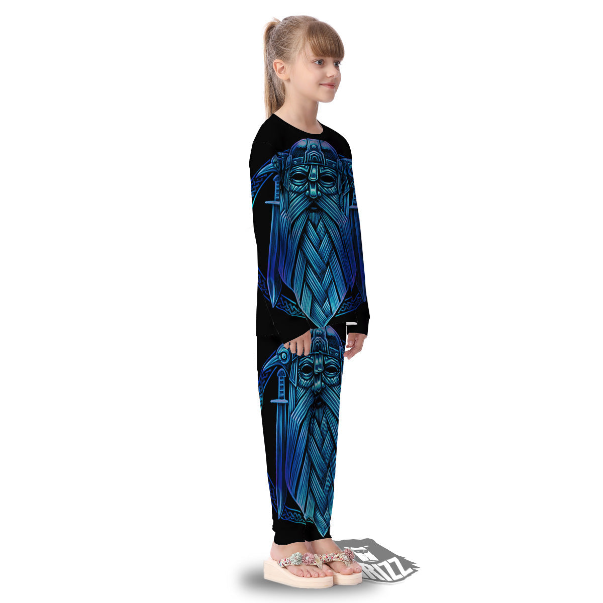 Viking Norse God Odin Blue Print Kid's Pajamas-grizzshop
