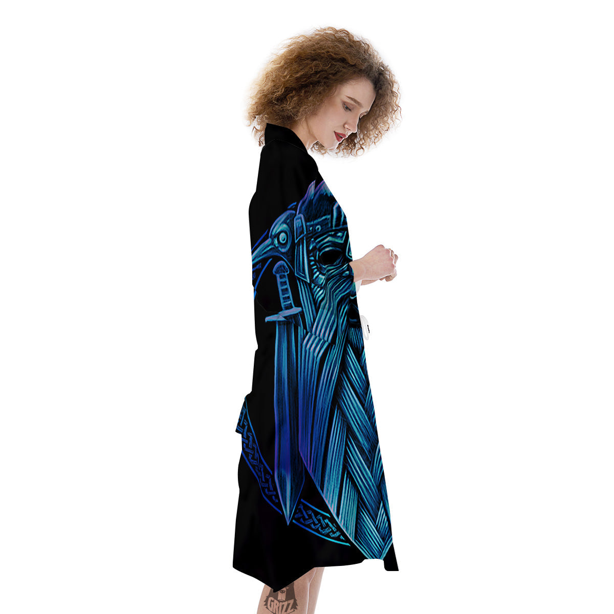 Viking Norse God Odin Blue Print Kimono-grizzshop