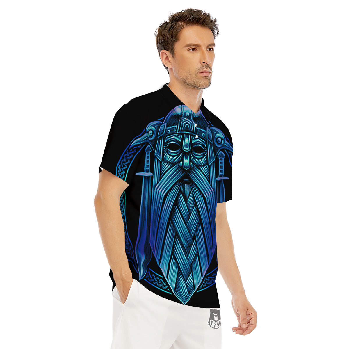 Viking Norse God Odin Blue Print Men's Golf Shirts-grizzshop