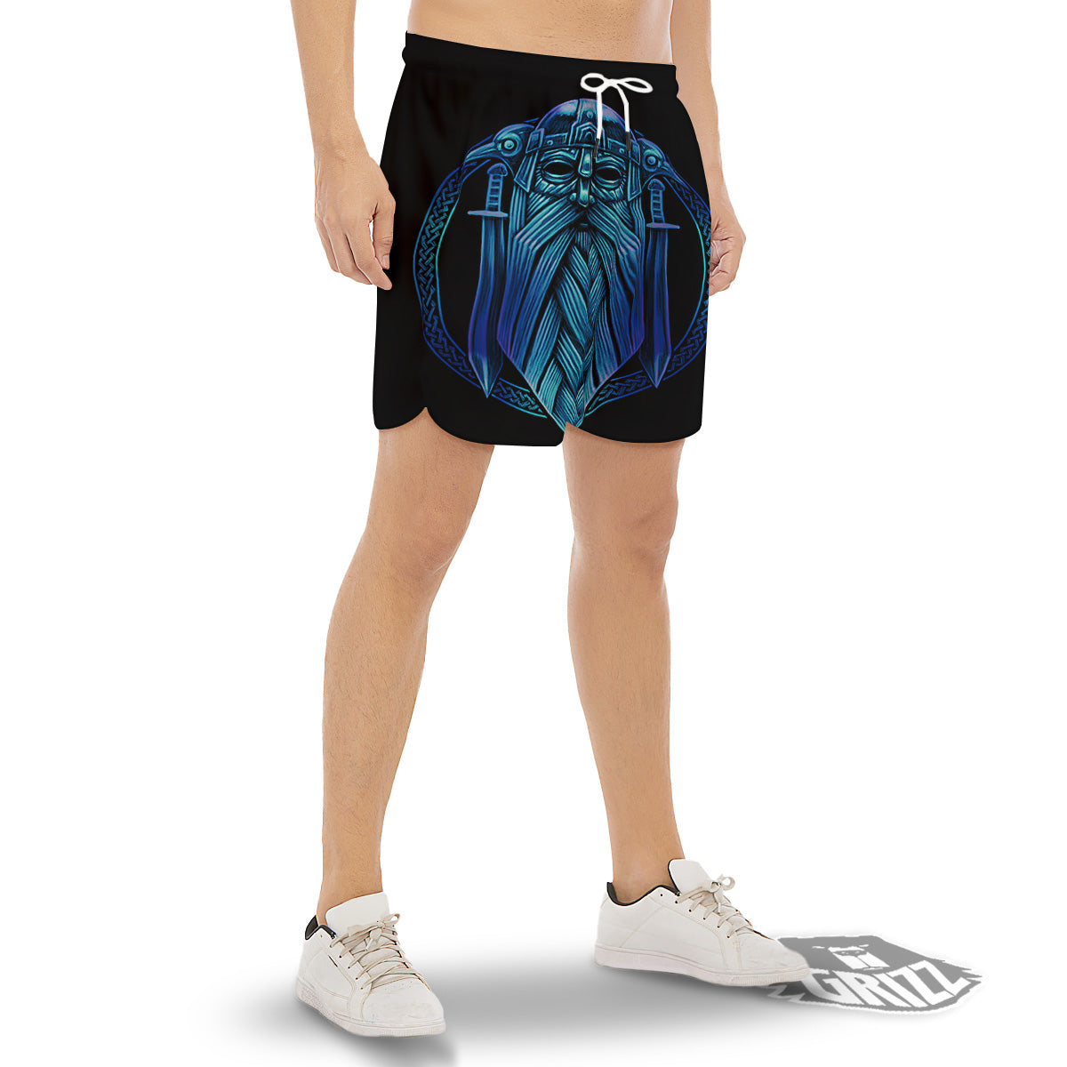 Viking Norse God Odin Blue Print Men's Gym Shorts-grizzshop