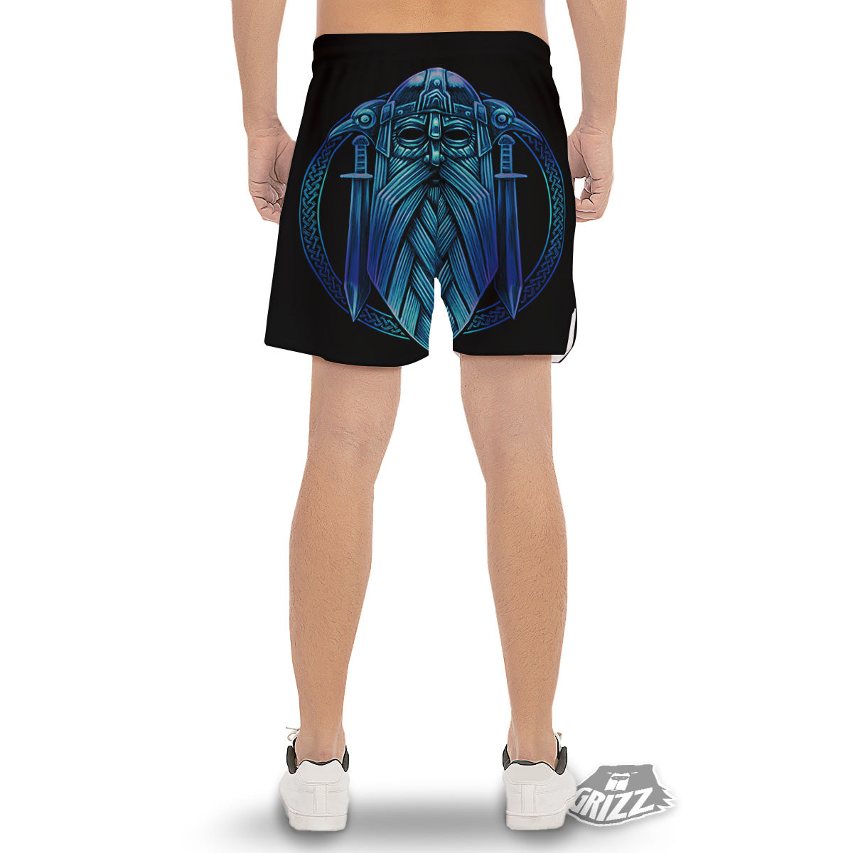 Viking Norse God Odin Blue Print Men's Gym Shorts-grizzshop