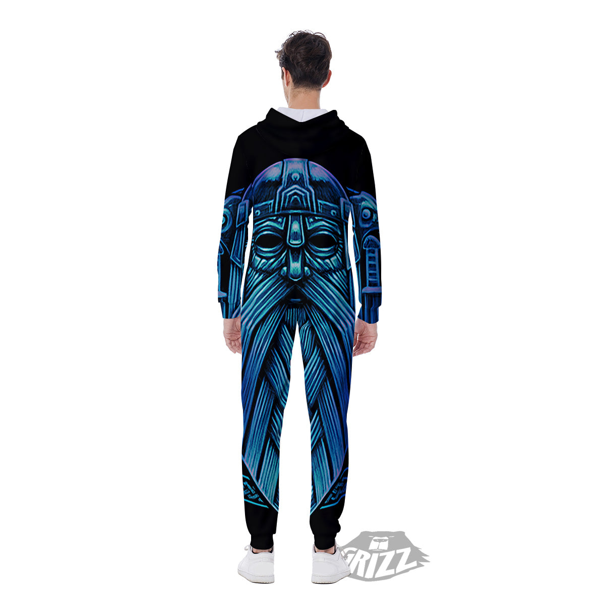 Viking Norse God Odin Blue Print Men's Jumpsuit-grizzshop