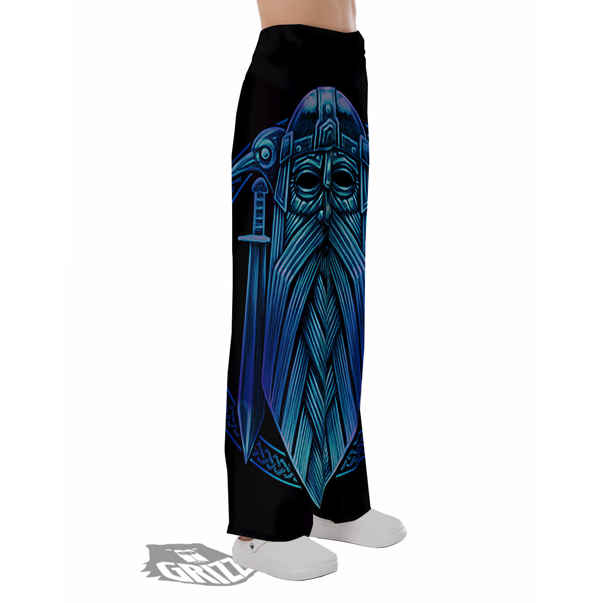 Viking Norse God Odin Blue Print Pajama Pants-grizzshop