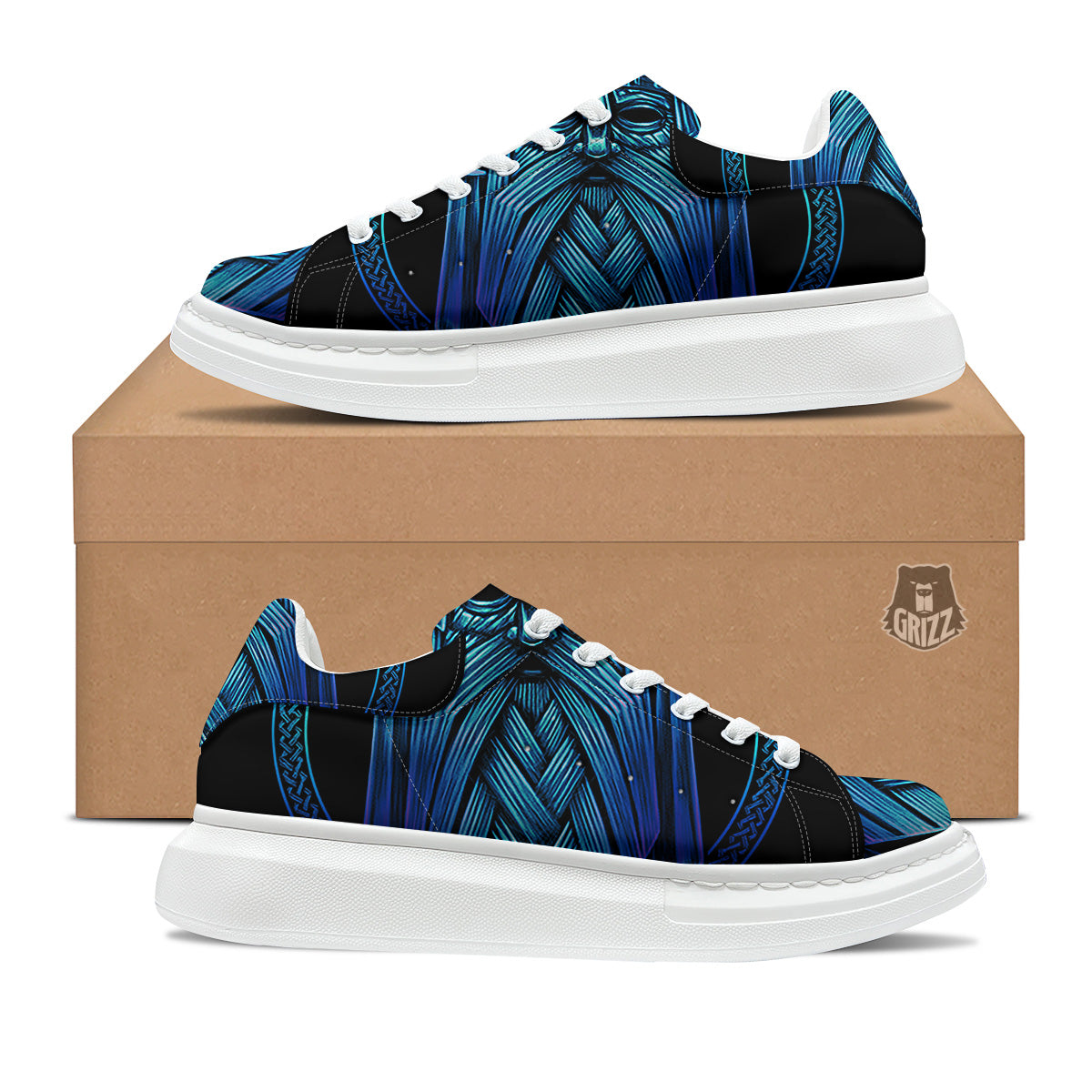 Viking Norse God Odin Blue Print Platform Shoes-grizzshop