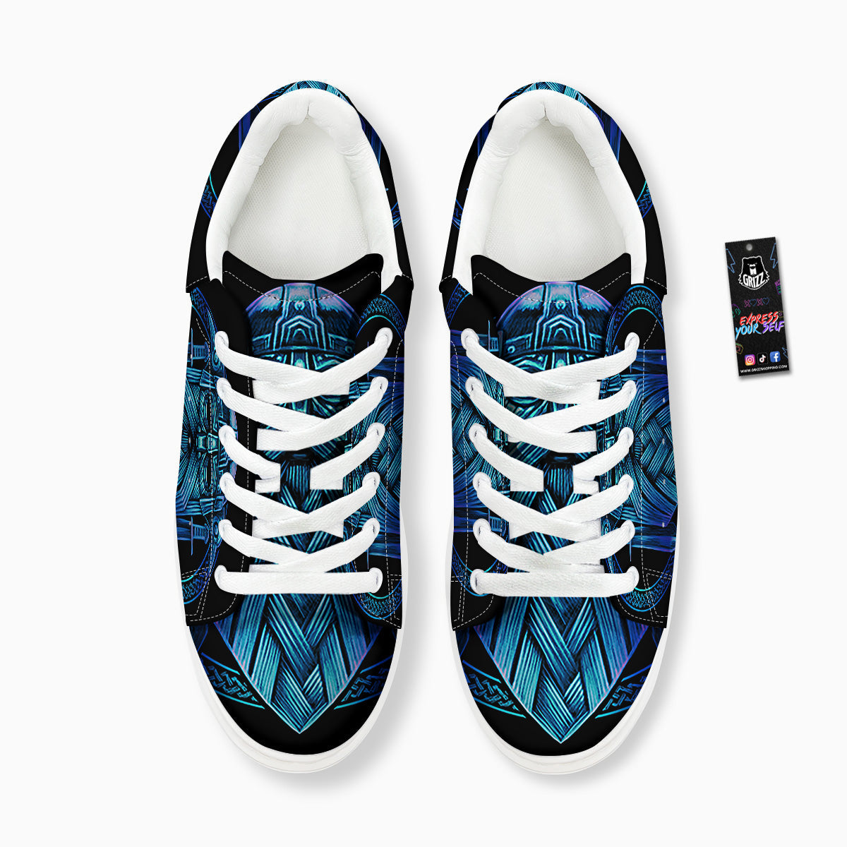 Viking Norse God Odin Blue Print Platform Shoes-grizzshop