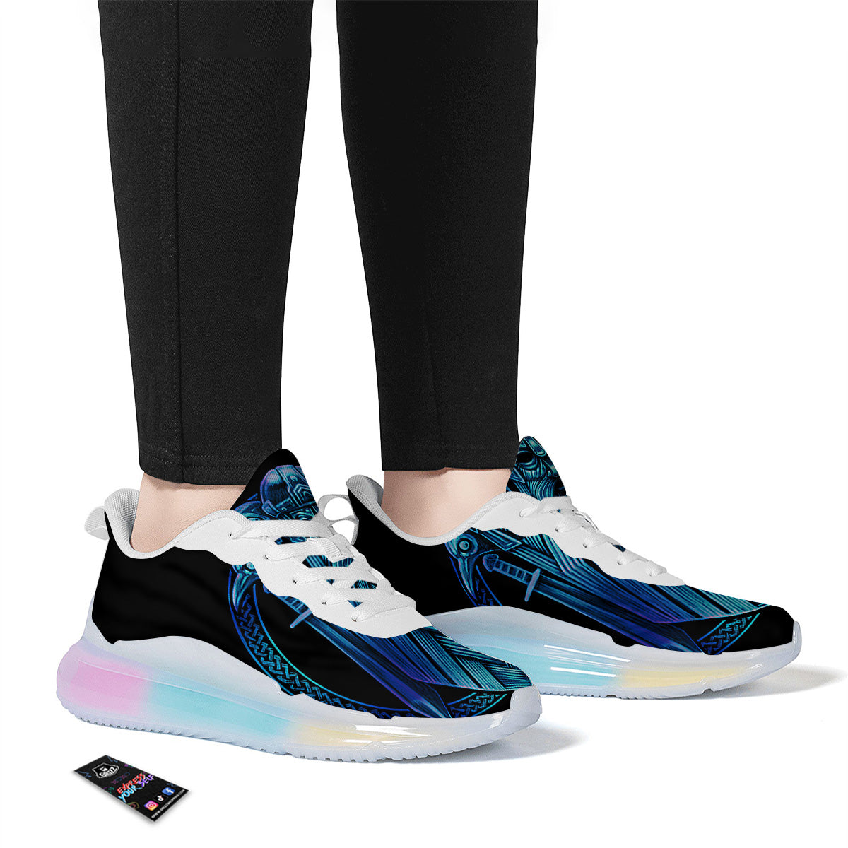 Viking Norse God Odin Blue Print Running Sneakers-grizzshop