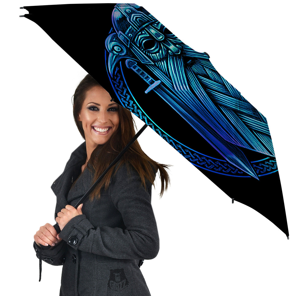 Viking Norse God Odin Blue Print Umbrella-grizzshop