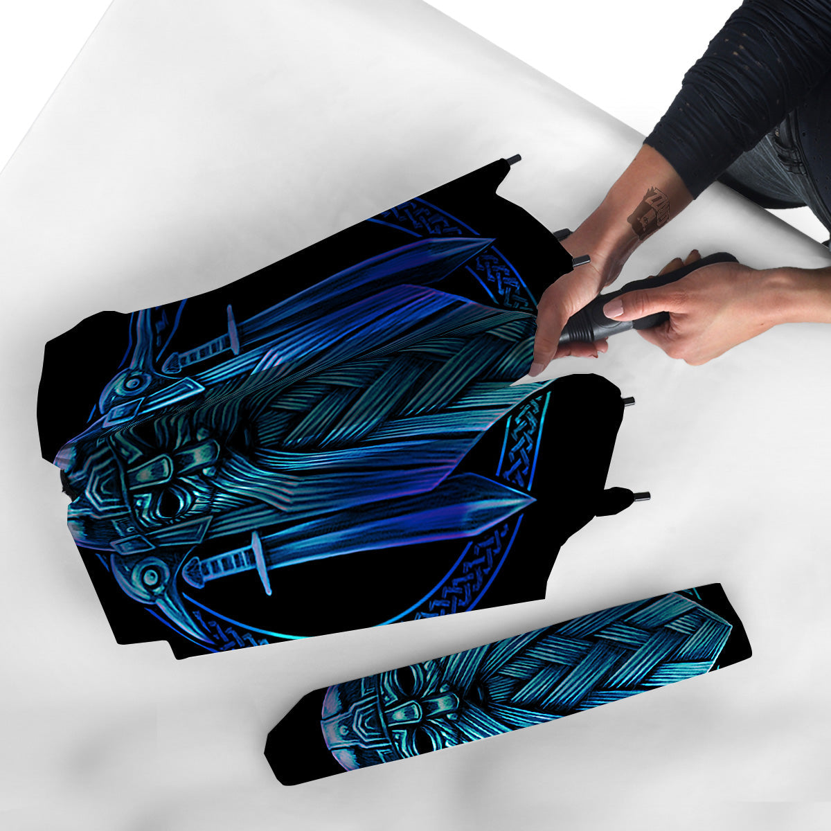 Viking Norse God Odin Blue Print Umbrella-grizzshop