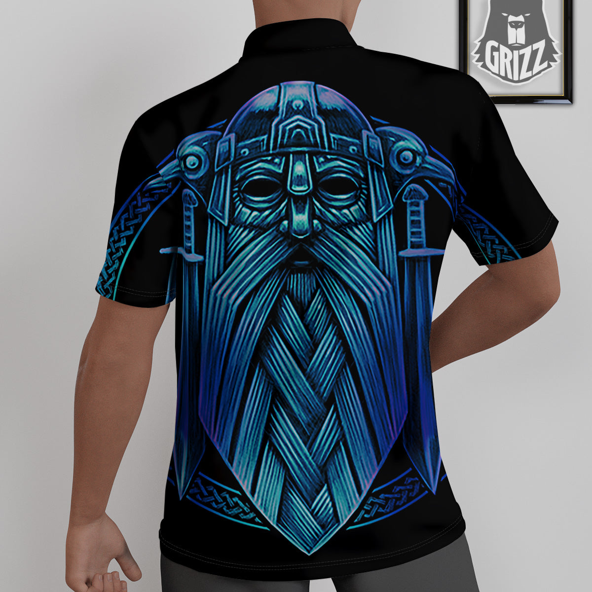 Viking Norse God Odin Blue Print Untucked Shirts-grizzshop