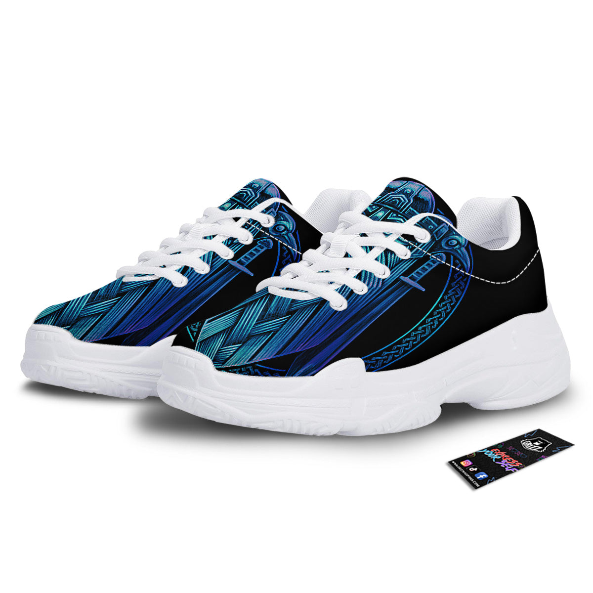 Viking Norse God Odin Blue Print White Chunky Shoes-grizzshop
