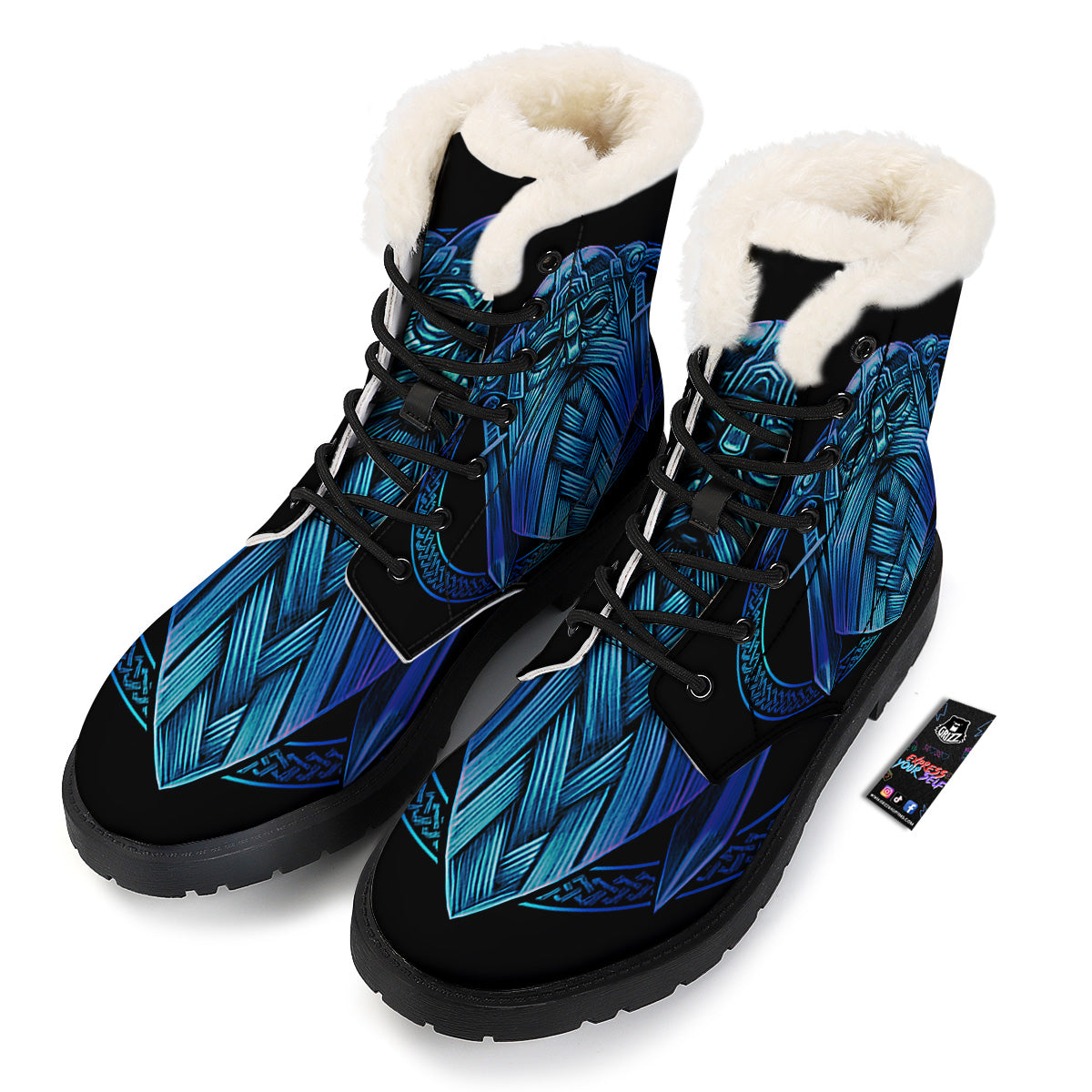 Viking Norse God Odin Blue Print Winter Boots-grizzshop