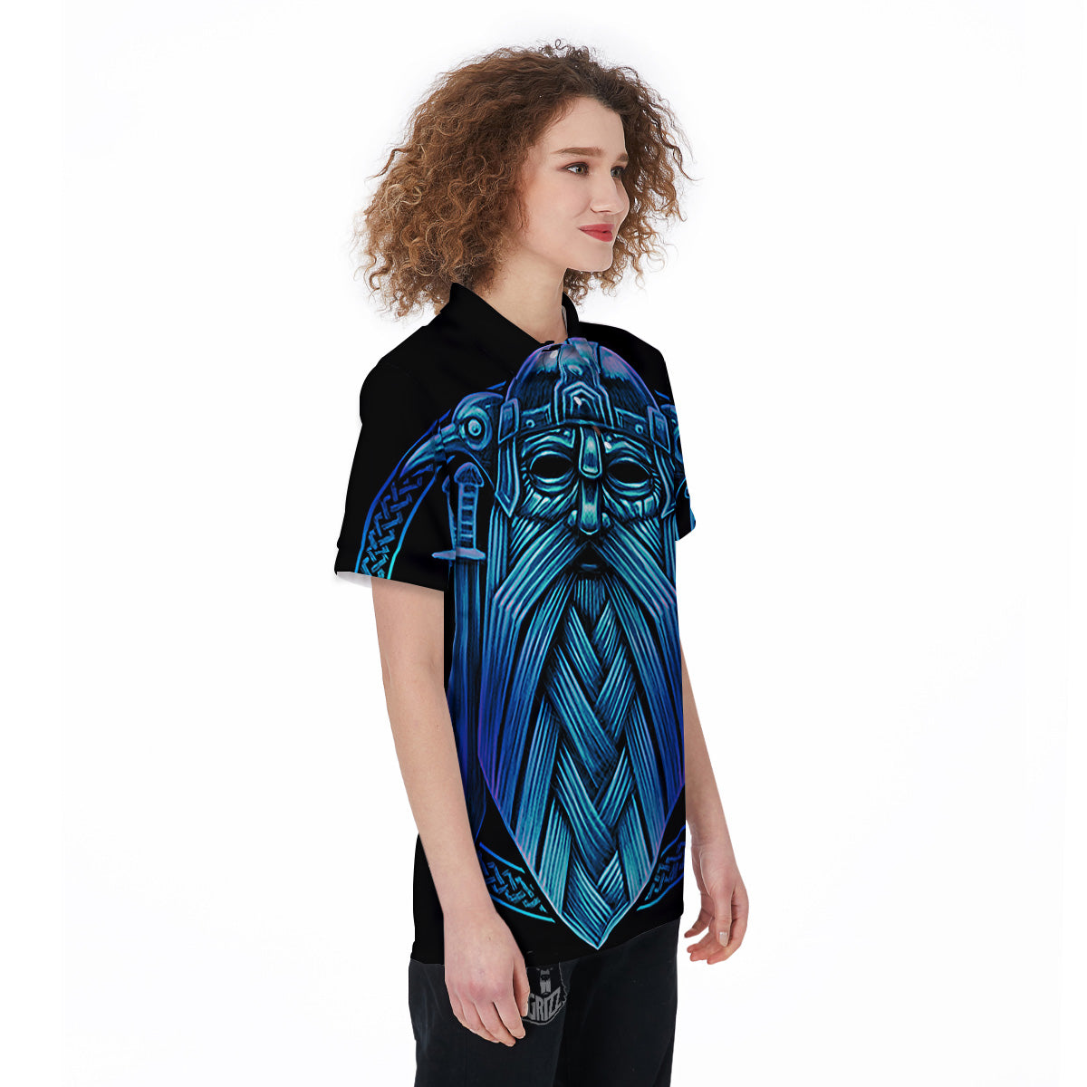 Viking Norse God Odin Blue Print Women's Golf Shirts-grizzshop