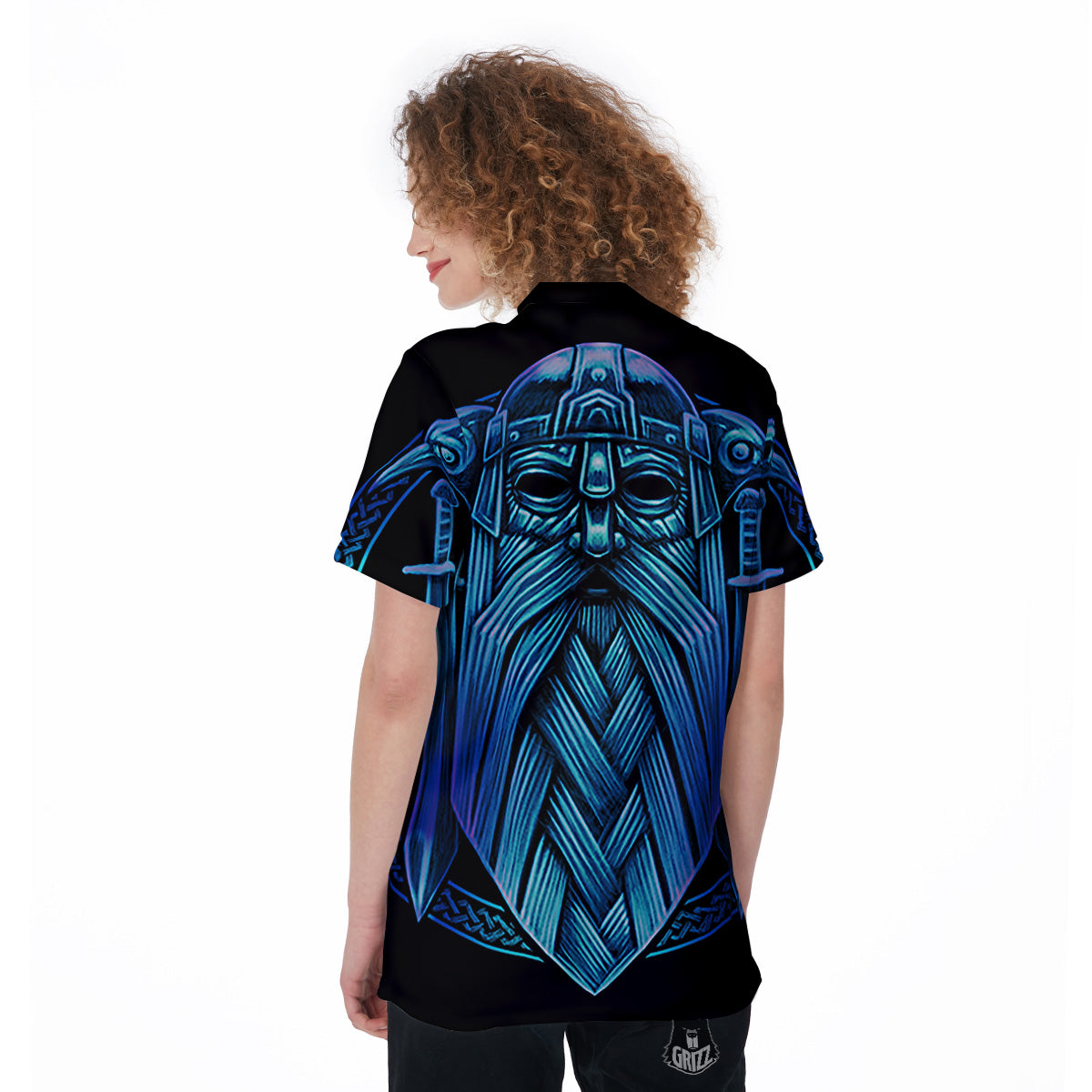 Viking Norse God Odin Blue Print Women's Golf Shirts-grizzshop