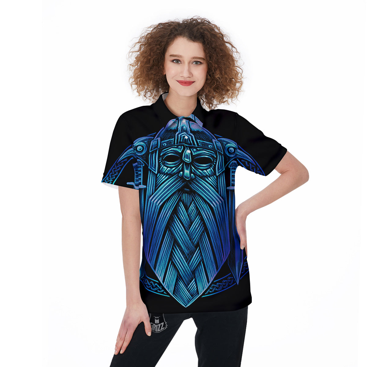 Viking Norse God Odin Blue Print Women's Golf Shirts-grizzshop