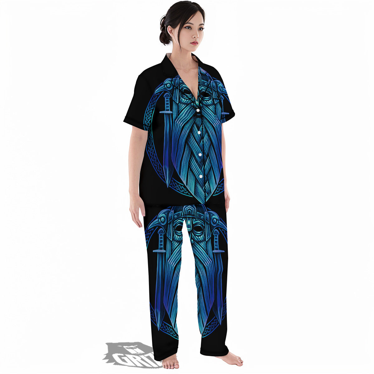 Viking Norse God Odin Blue Print Women's Pajamas Set-grizzshop