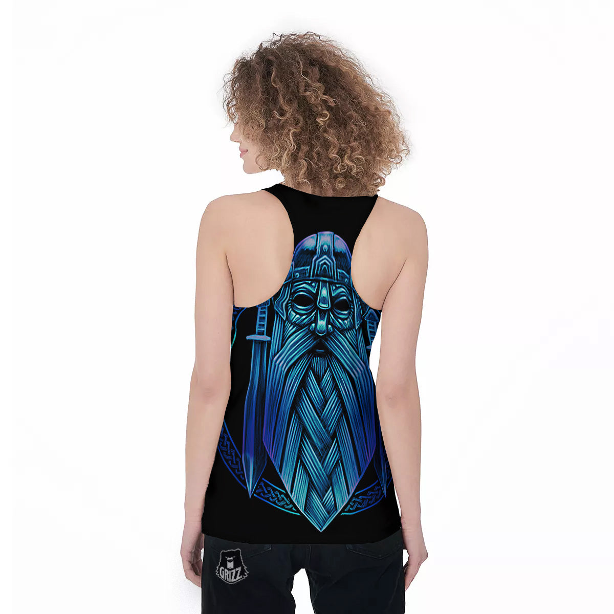 Viking Norse God Odin Blue Print Women's Racerback Tank Top-grizzshop