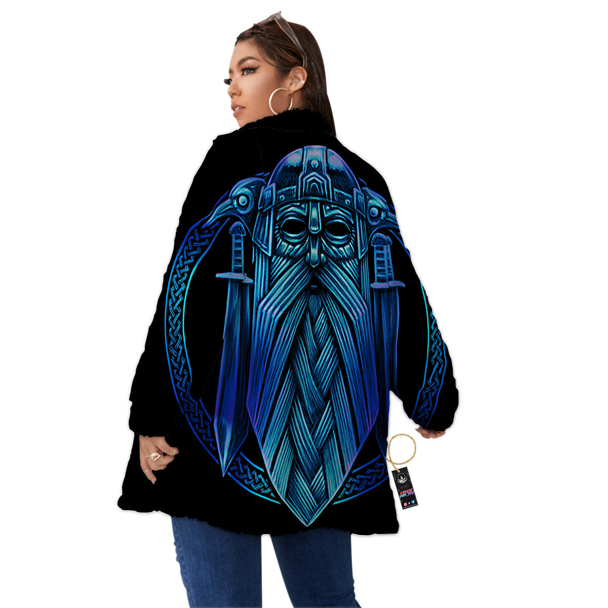Viking Norse God Odin Blue Print Women's Sherpa Jacket-grizzshop