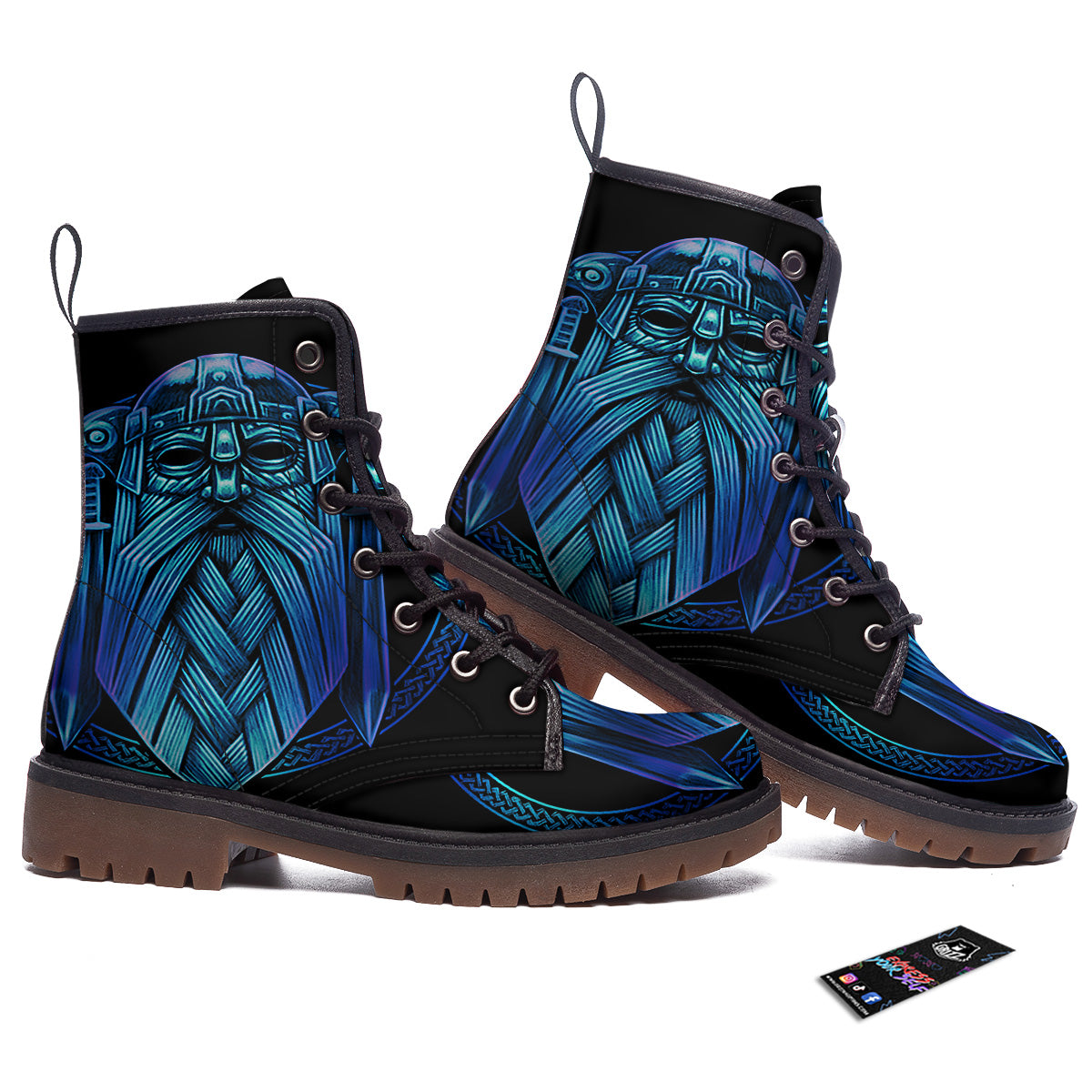 Viking Norse God Odin Blue Print Work Boots-grizzshop