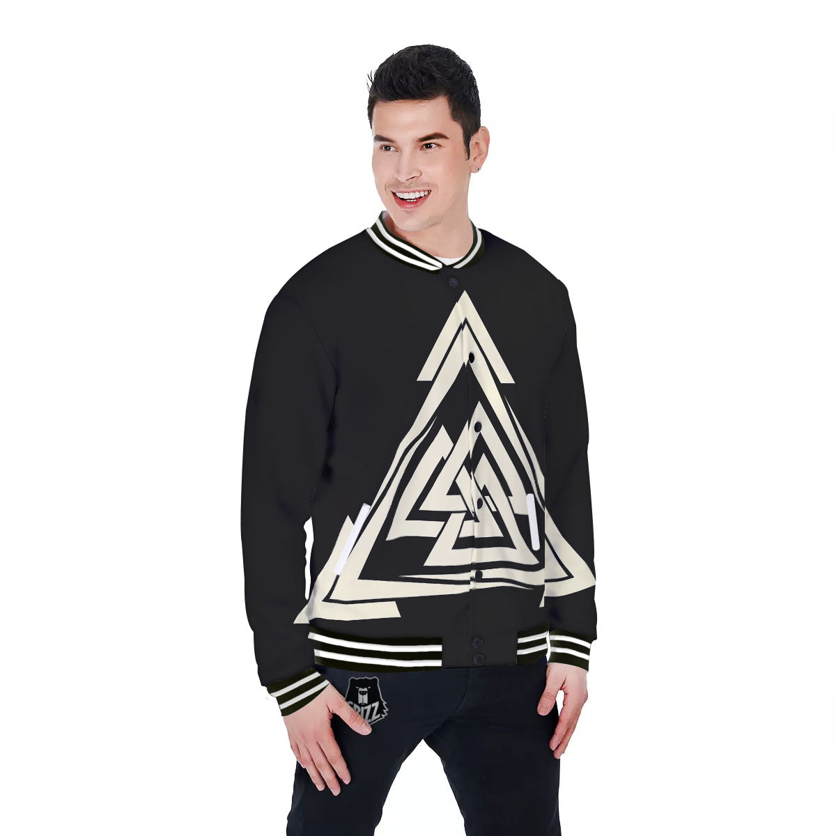 Viking Valknut Scandinavian Symbol Print Baseball Jacket-grizzshop