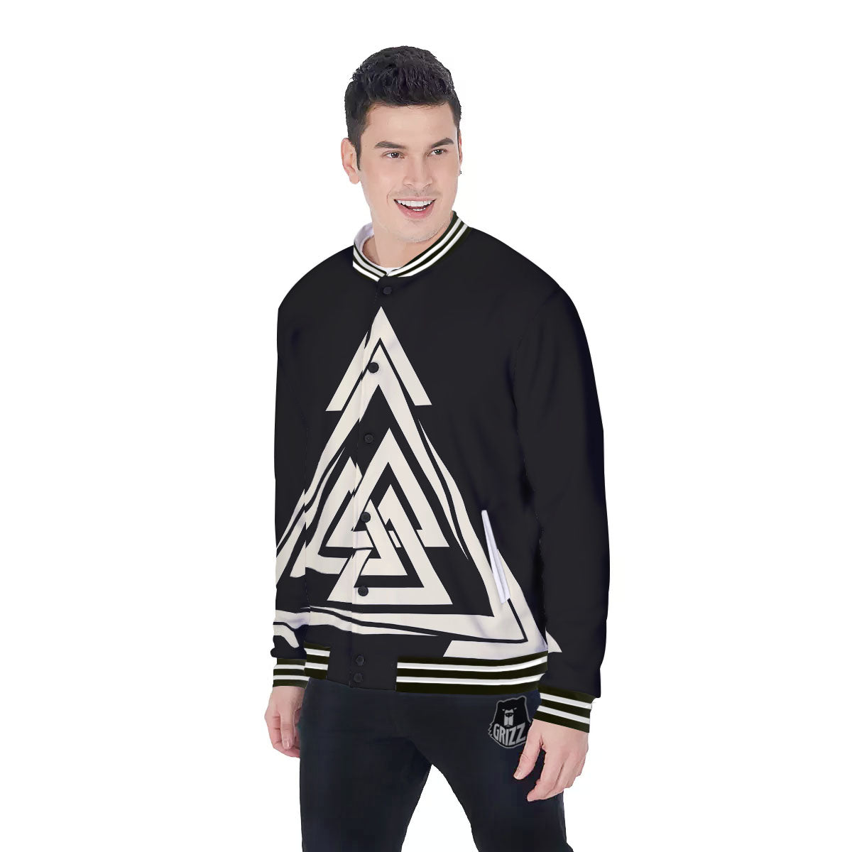 Viking Valknut Scandinavian Symbol Print Baseball Jacket-grizzshop