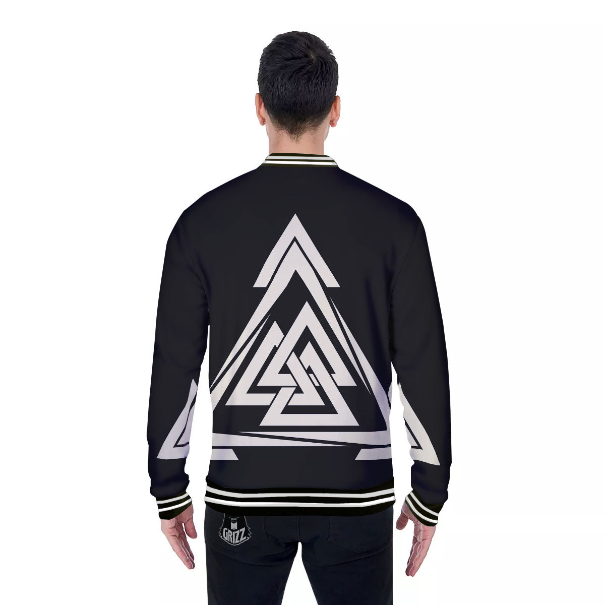 Viking Valknut Scandinavian Symbol Print Baseball Jacket-grizzshop
