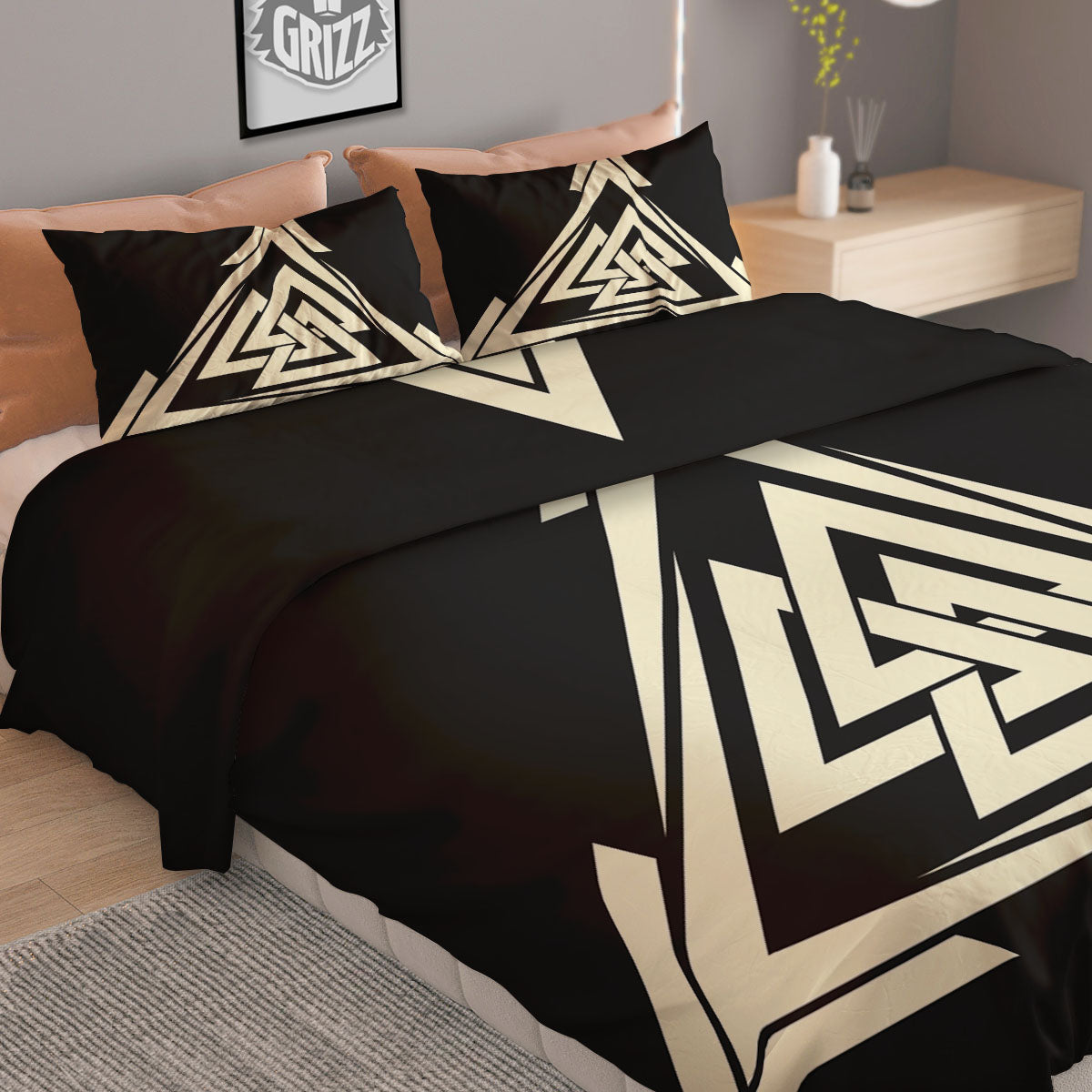 Viking Valknut Scandinavian Symbol Print Duvet Cover Bedding Set