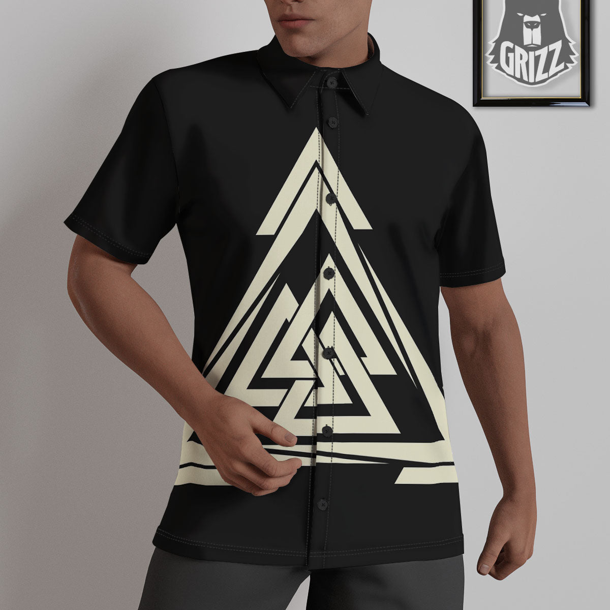 Viking Valknut Scandinavian Symbol Print Untucked Shirts-grizzshop