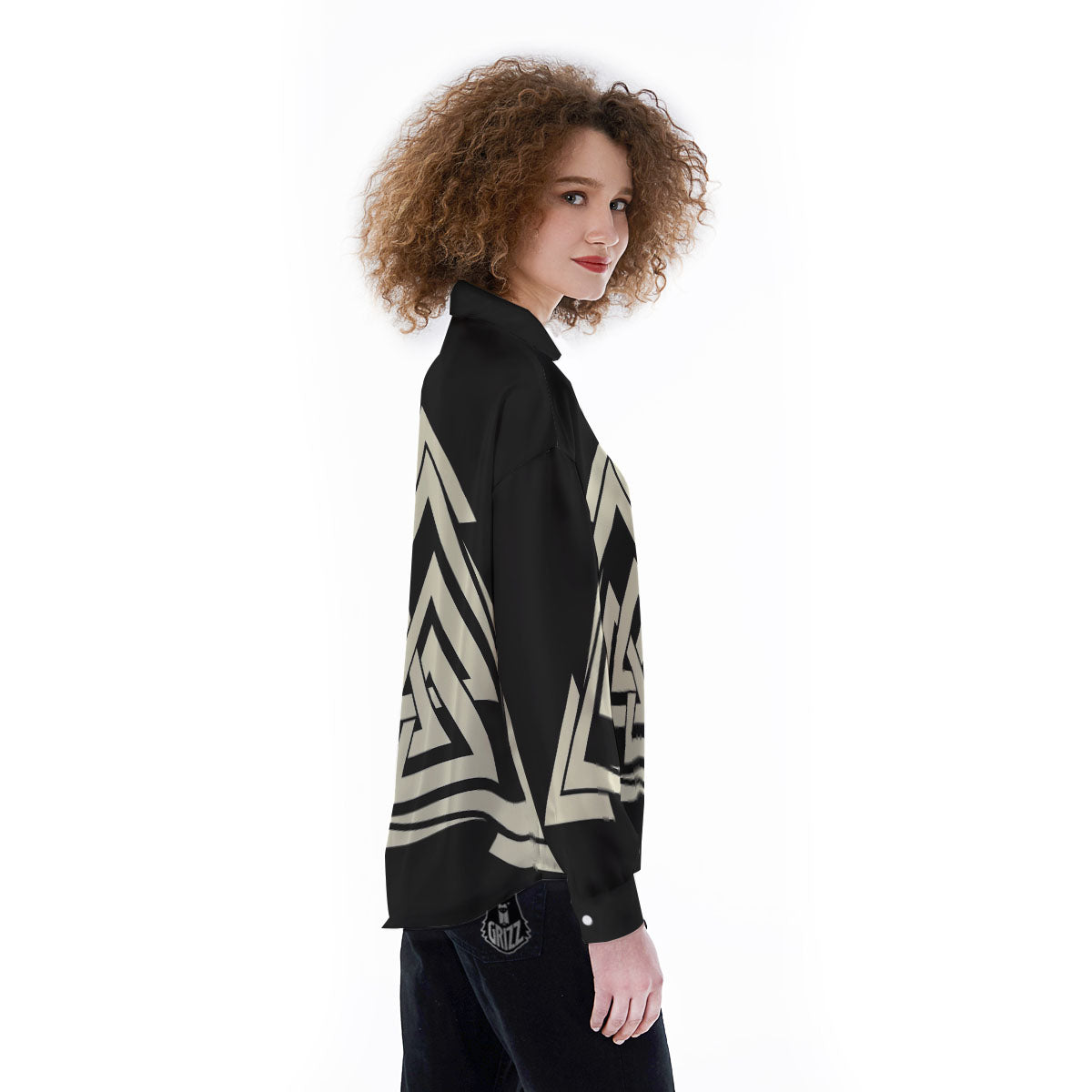 Viking Valknut Scandinavian Symbol Print Women's Long Sleeve Shirts-grizzshop