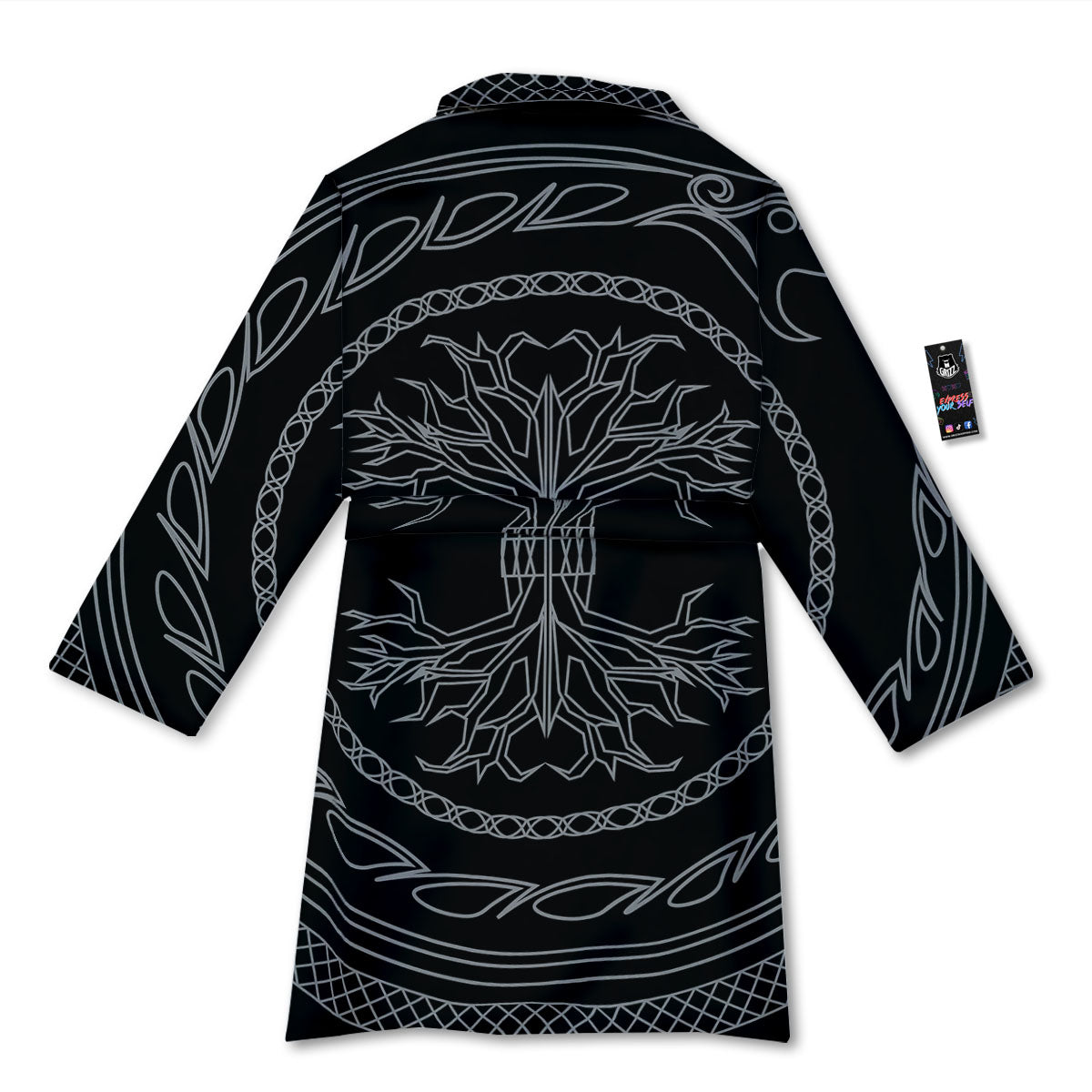 Viking Yggdrasil White And Black Print Bathrobe-grizzshop