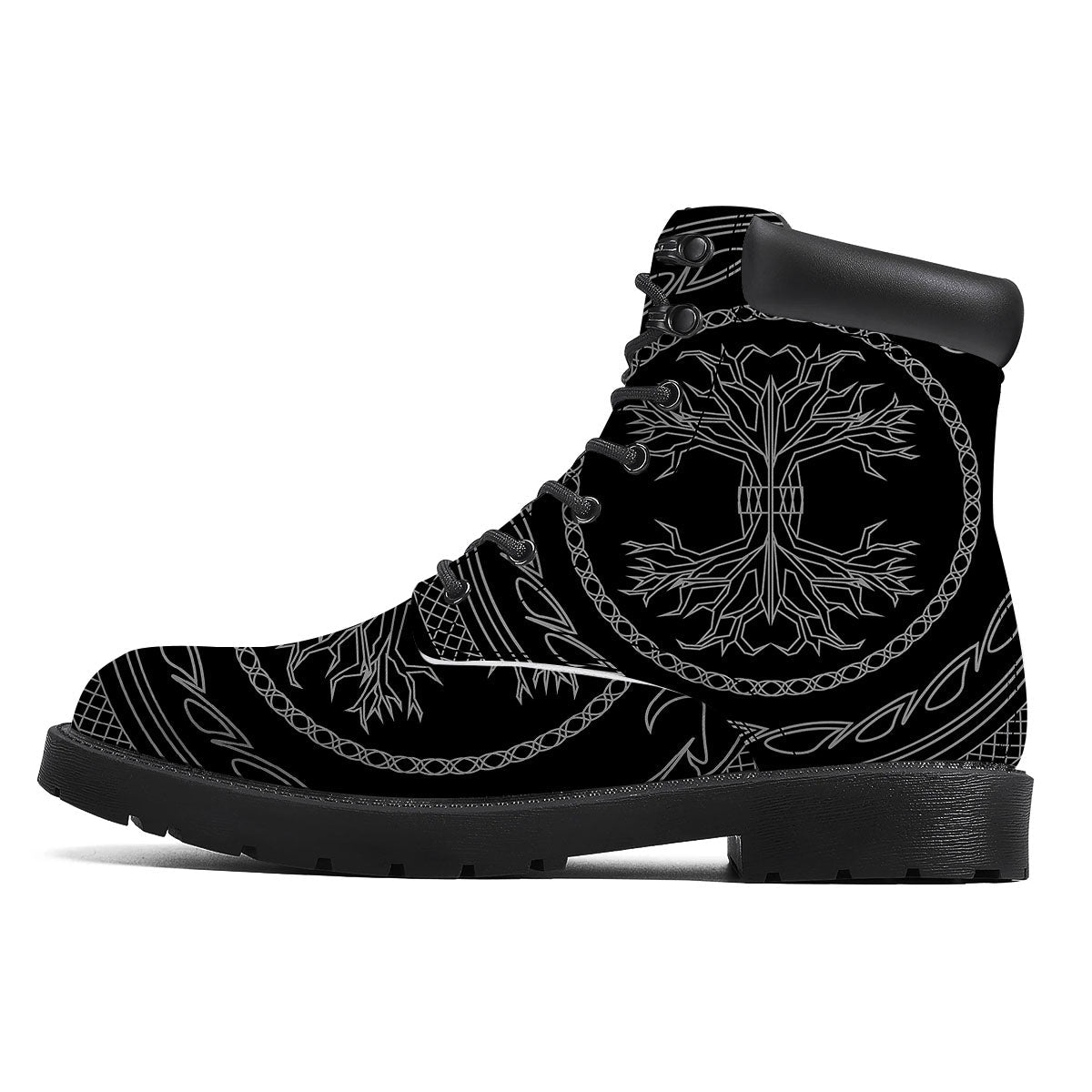 Viking Yggdrasil White And Black Print Boots-grizzshop