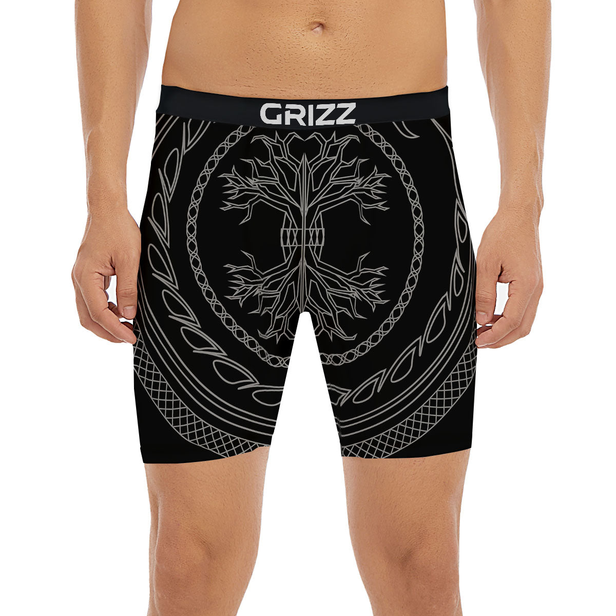 Viking Yggdrasil White And Black Print Boxer Briefs-grizzshop