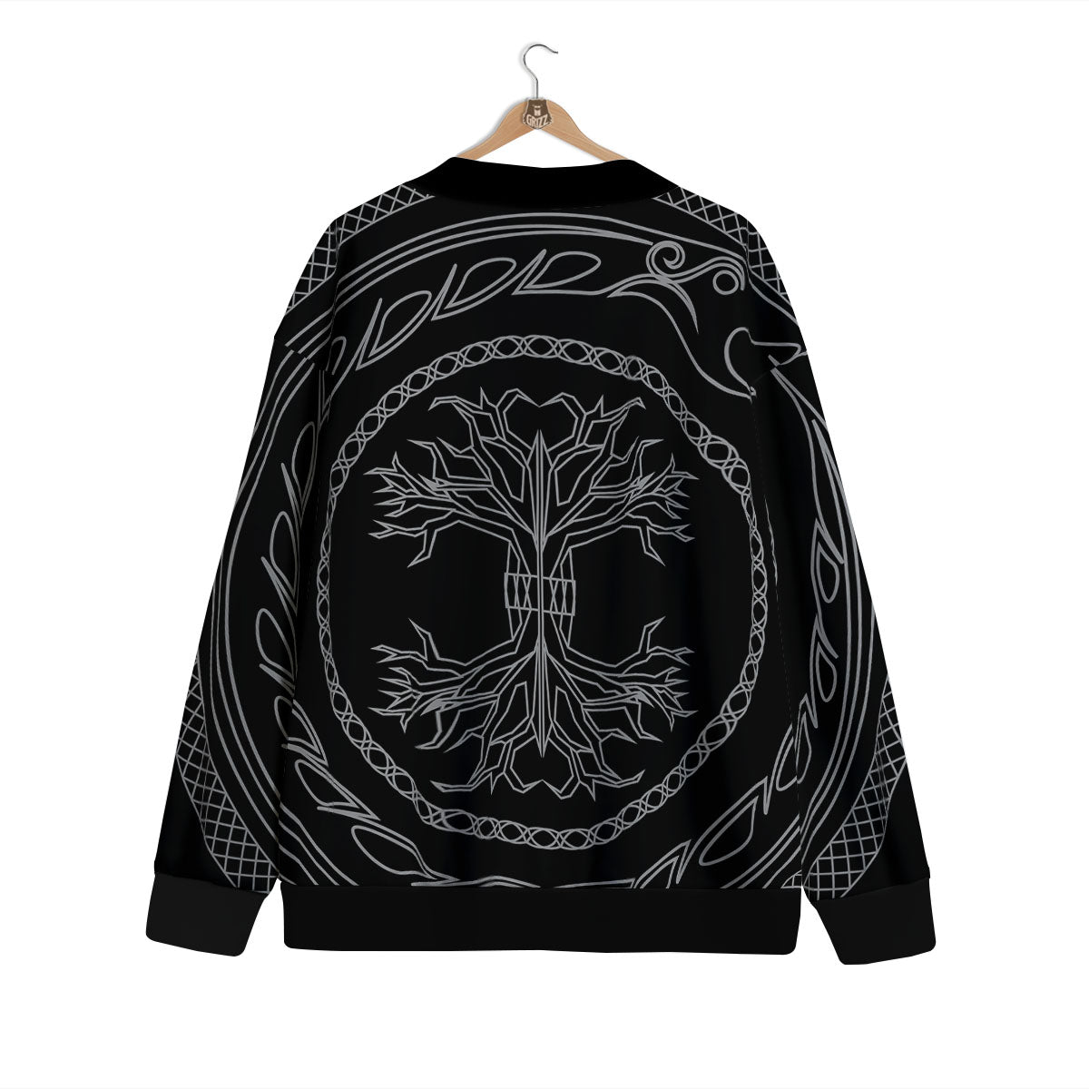Viking Yggdrasil White And Black Print Cardigan-grizzshop