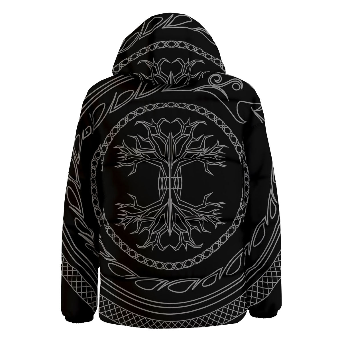 Viking Yggdrasil White And Black Print Down Jacket-grizzshop