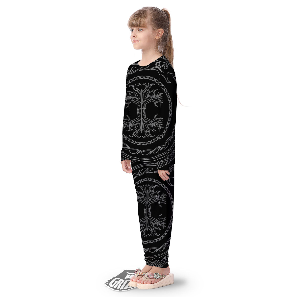 Viking Yggdrasil White And Black Print Kid's Pajamas-grizzshop