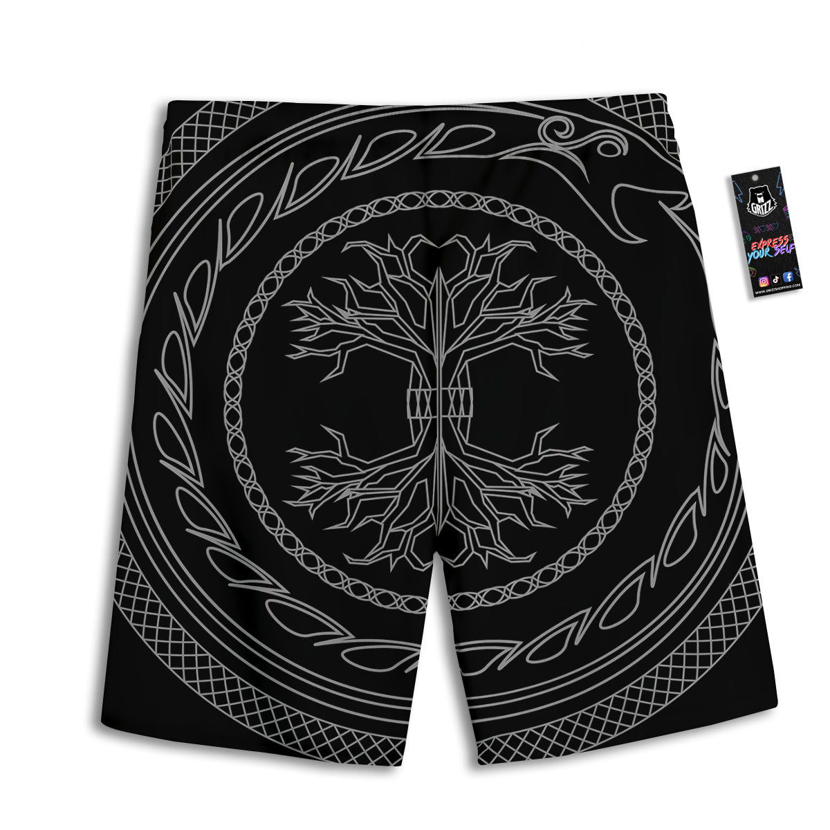 Viking Yggdrasil White And Black Print Men's Athletic Shorts