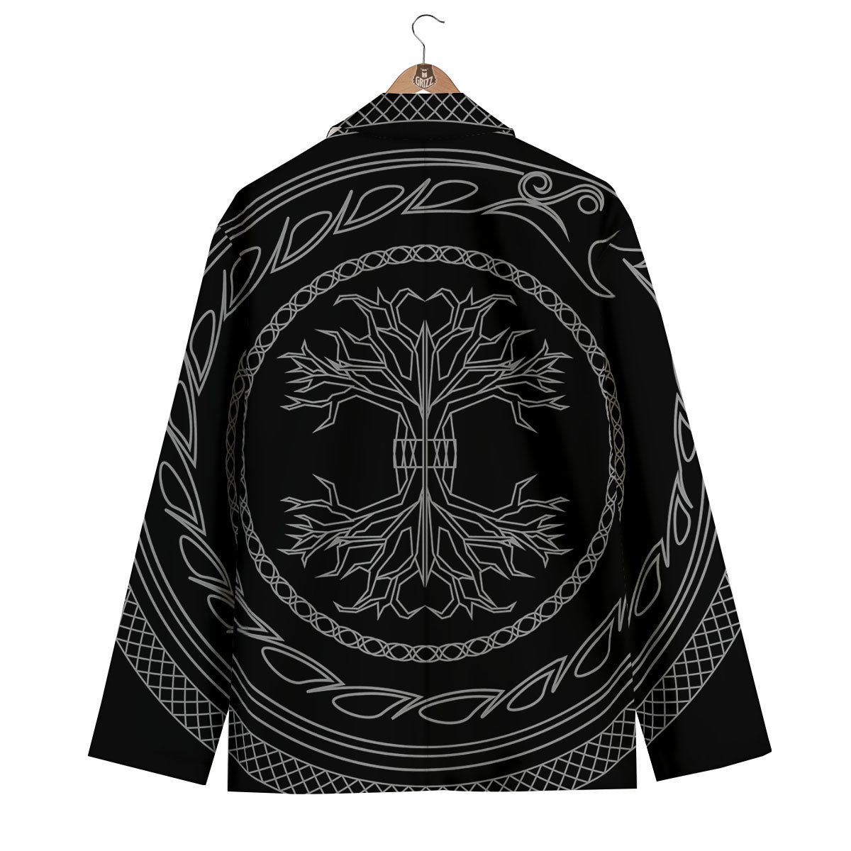 Viking Yggdrasil White And Black Print Men's Blazer-grizzshop