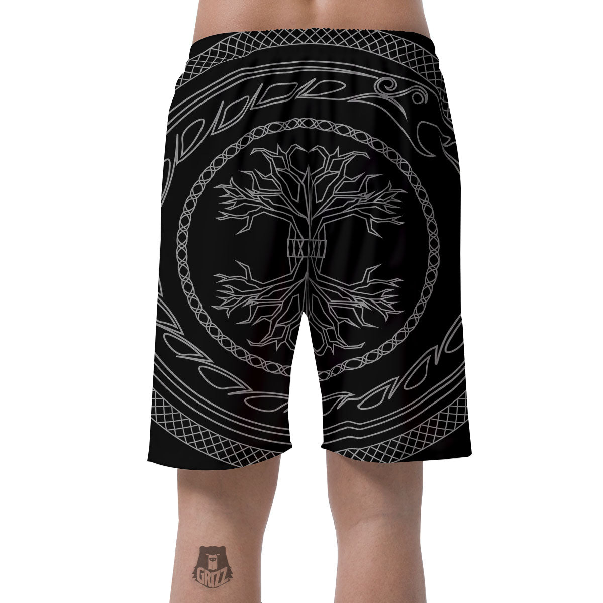 Viking Yggdrasil White And Black Print Men's Shorts-grizzshop