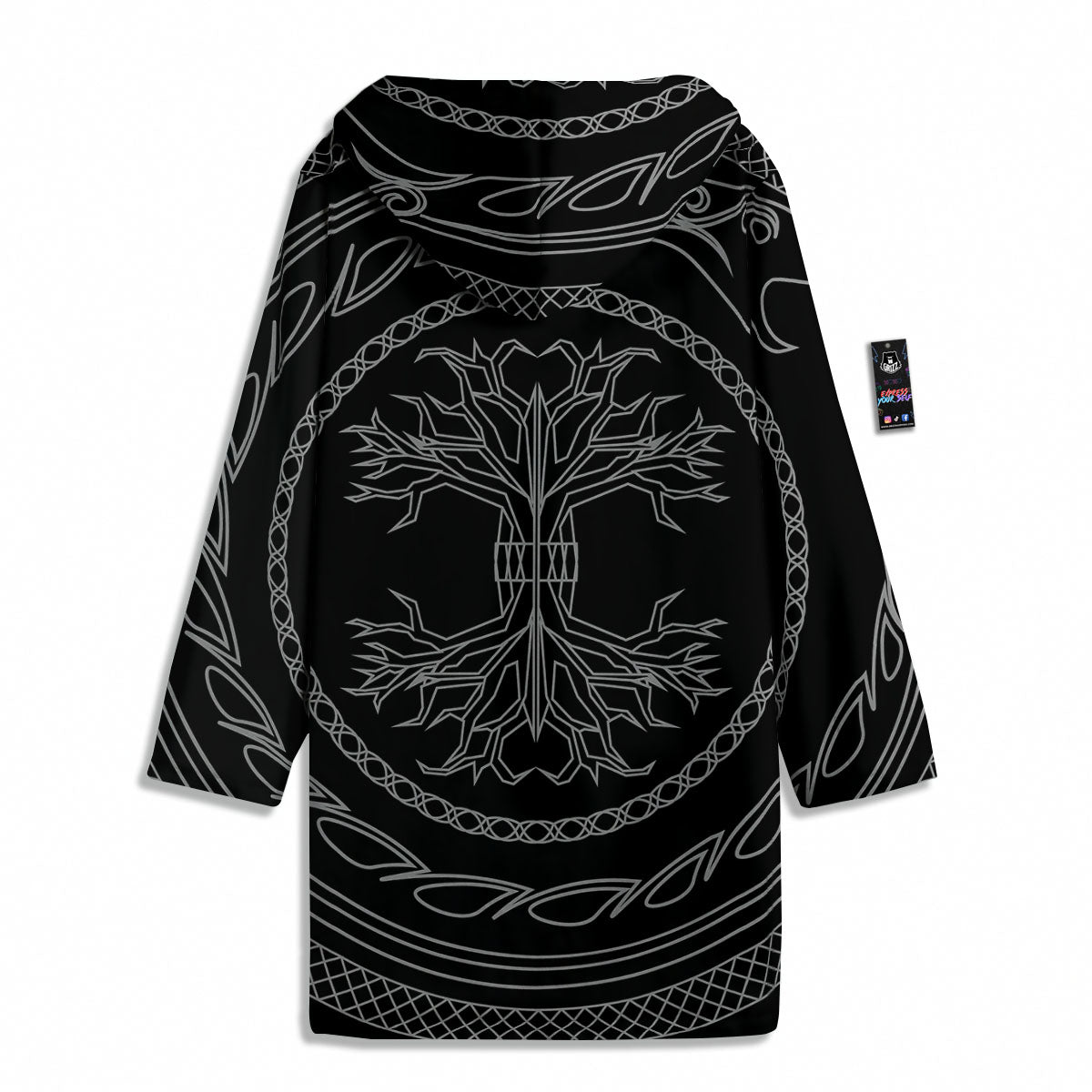 Viking Yggdrasil White And Black Print Men's Windbreaker Jacket-grizzshop