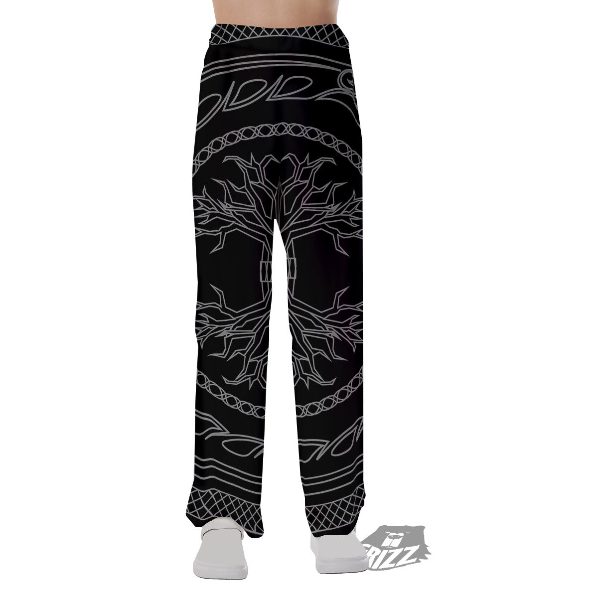Viking Yggdrasil White And Black Print Pajama Pants-grizzshop
