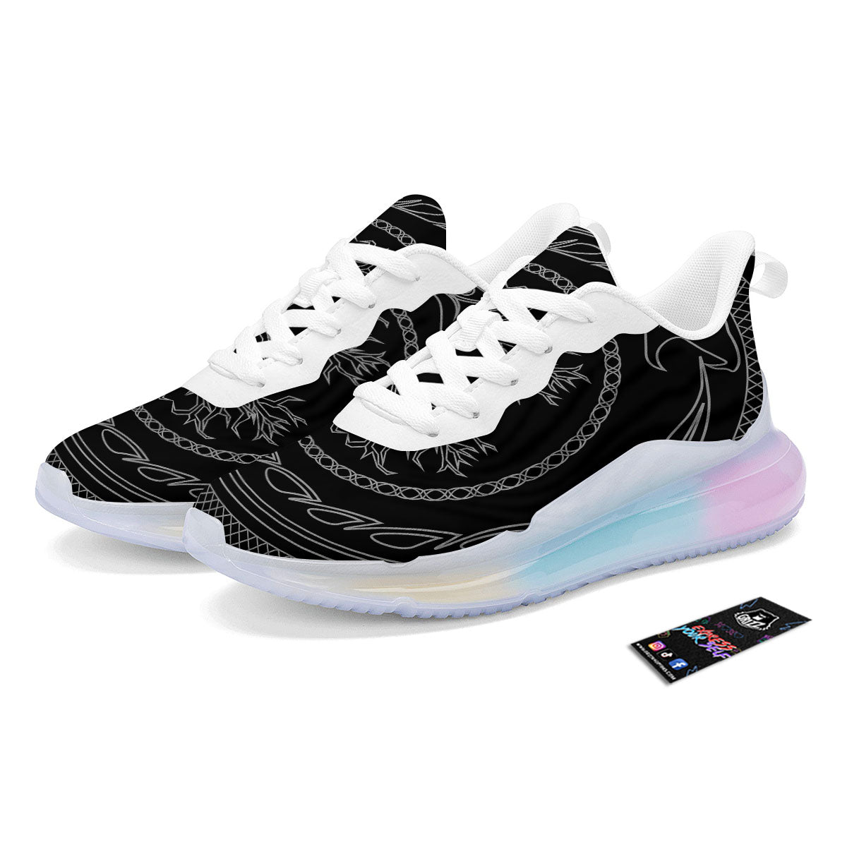 Viking Yggdrasil White And Black Print Running Sneakers-grizzshop