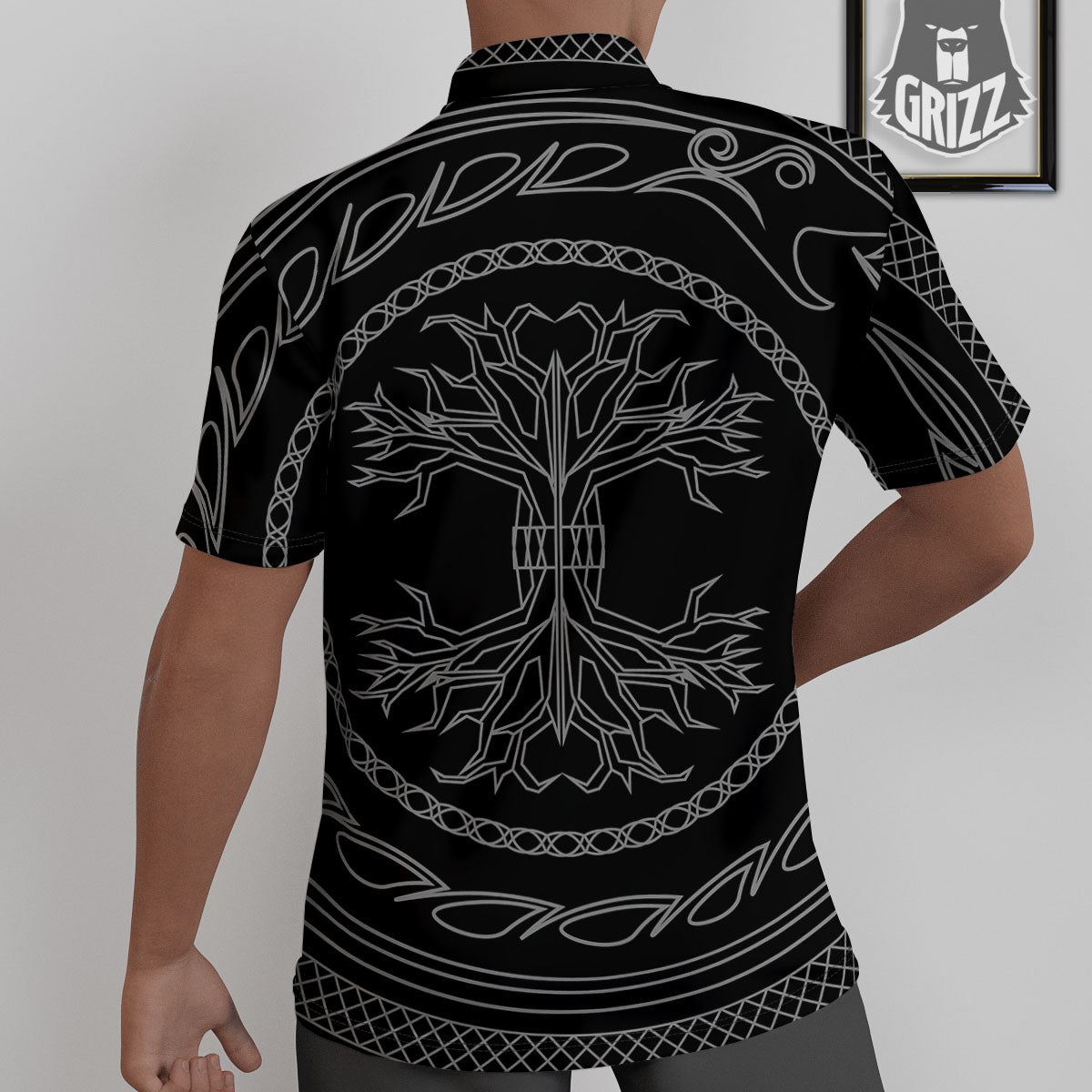 Viking Yggdrasil White And Black Print Untucked Shirts-grizzshop