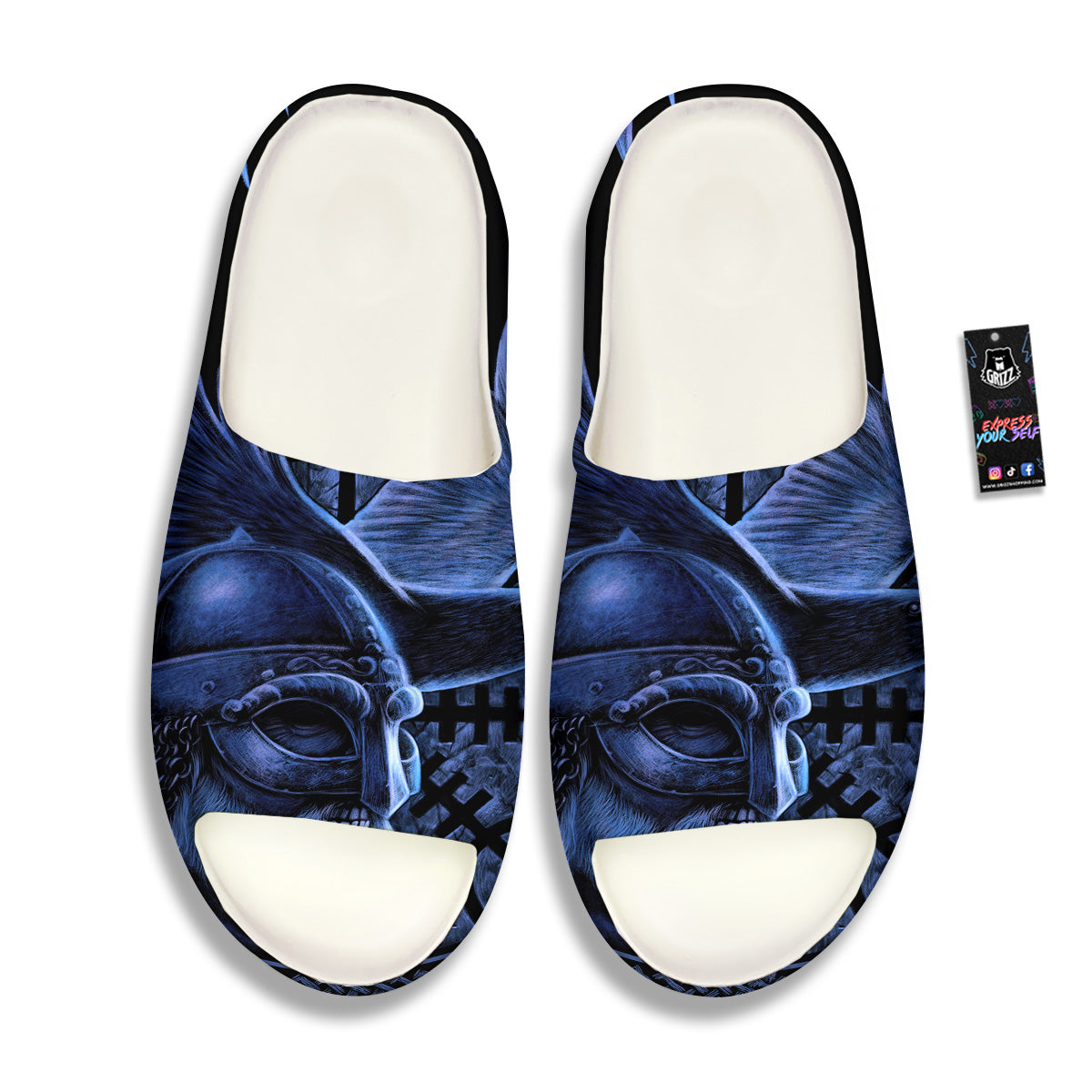 Viking God Odin And Crow Blue Print Sandals-grizzshop