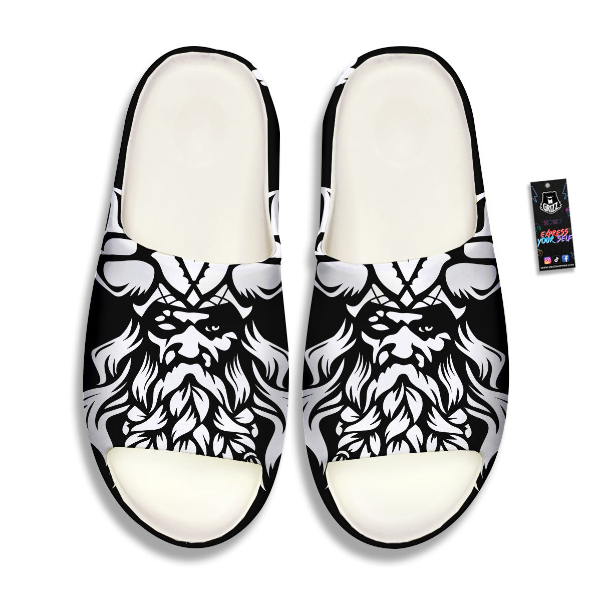 Viking God Odin White And Black Print Sandals-grizzshop