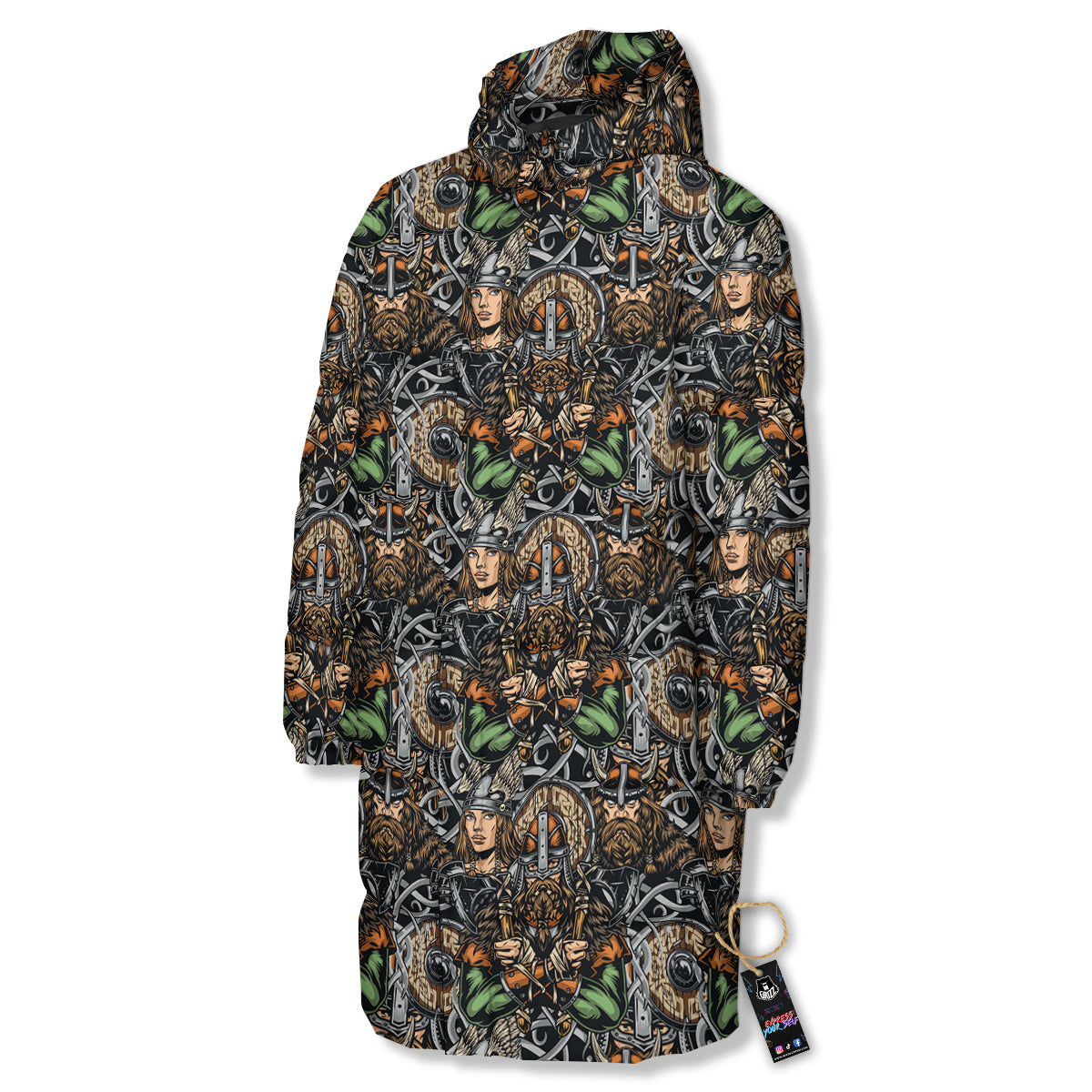 Viking Nordic Warriors Print Pattern Long Down Jacket