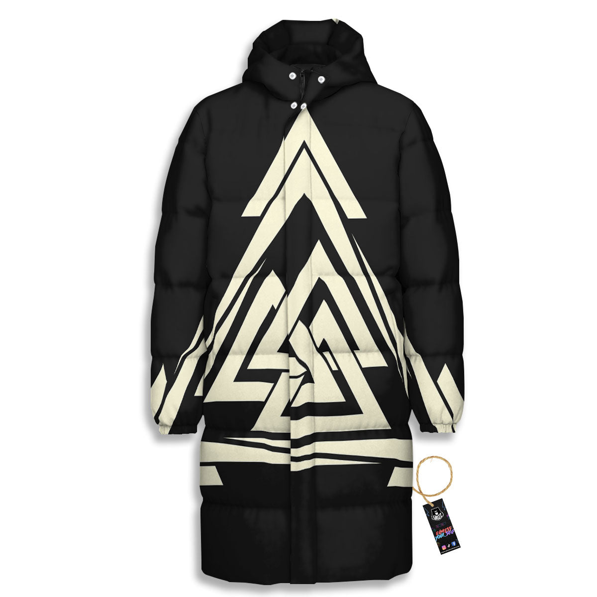 Viking Valknut Scandinavian Symbol Print Long Down Jacket