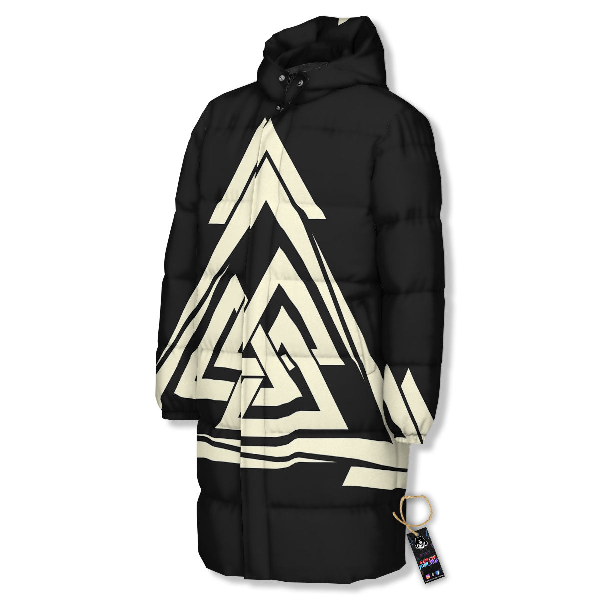 Viking Valknut Scandinavian Symbol Print Long Down Jacket
