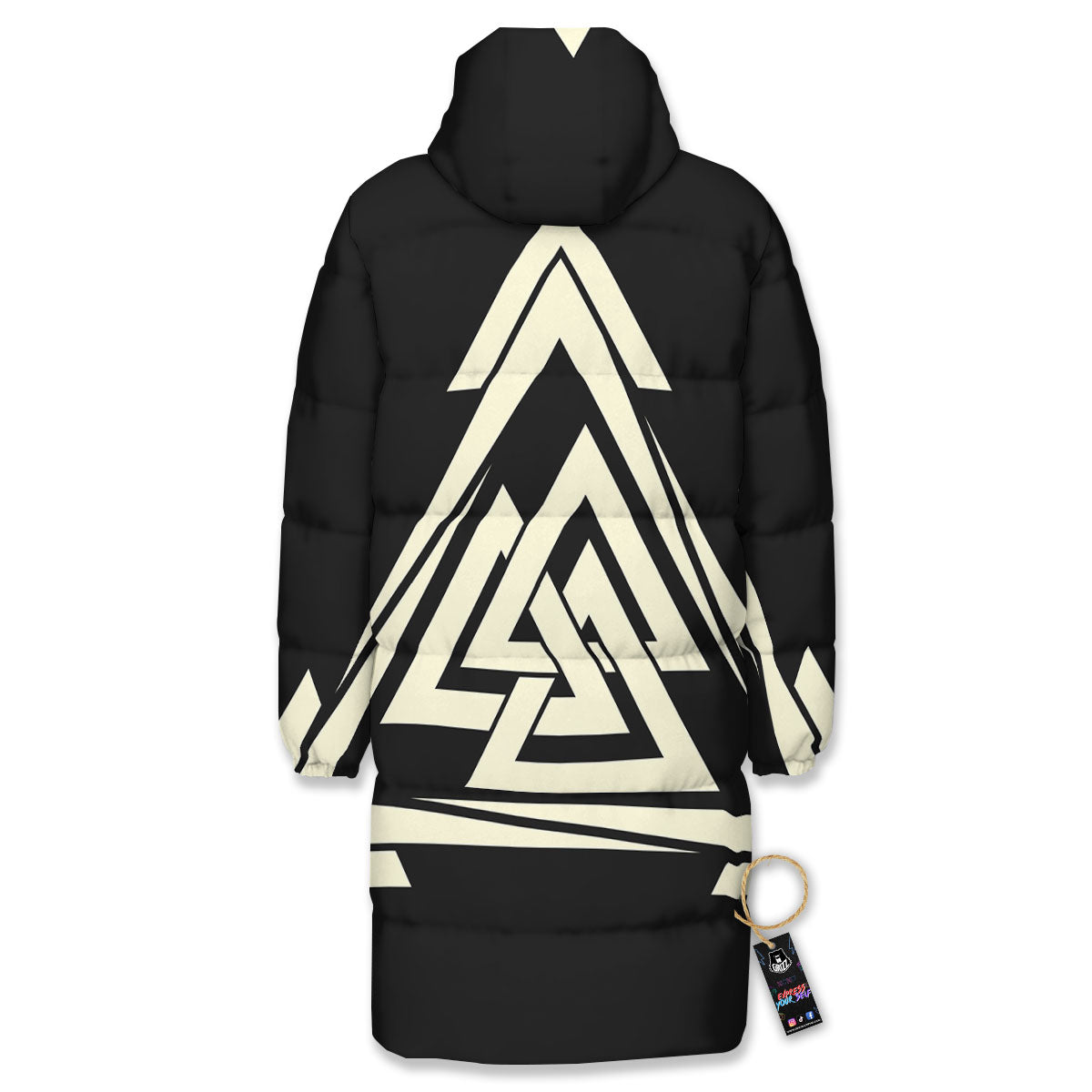 Viking Valknut Scandinavian Symbol Print Long Down Jacket
