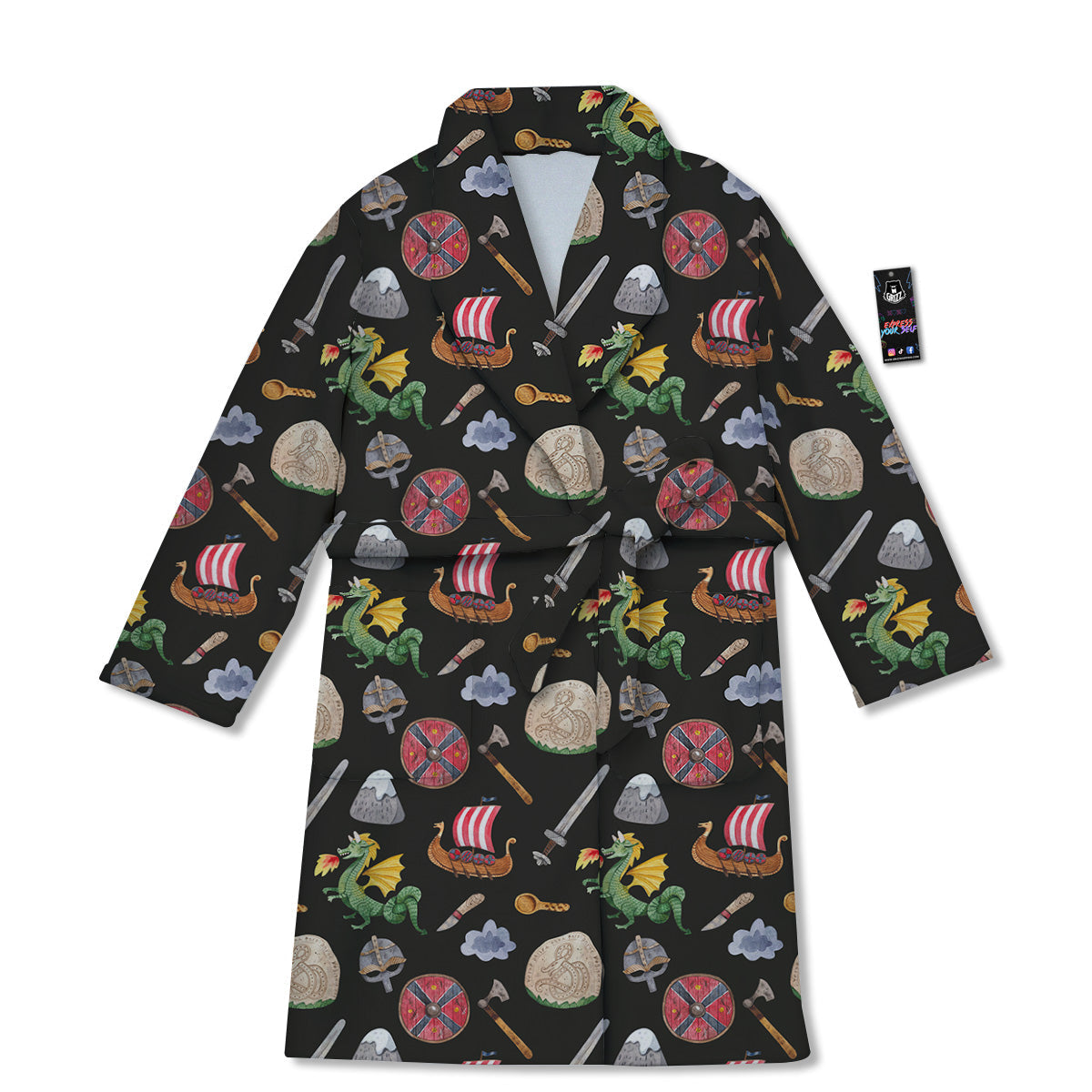 Vikings Watercolor Cartoon Style Print Pattern Bathrobe-grizzshop